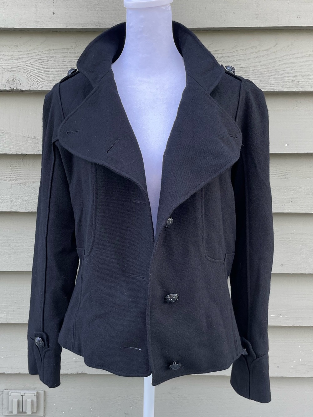 Balmain Black Military-Inspired Pea Coat size 44 / US 12 - Picture 3 of 9